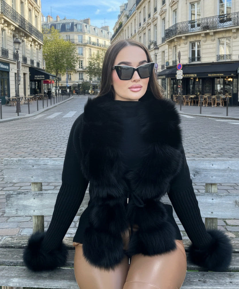 Luxury Faux Fur Cardigan - Nero